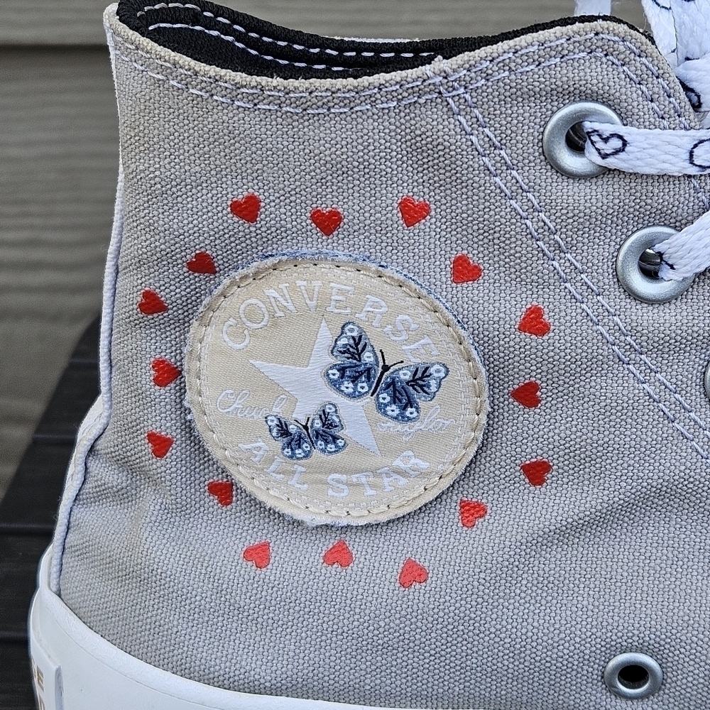 Converse All Star Lift Platform Run Star Shoes Gray Blue Hearts Women's Size 8 - Picture 2 of 15